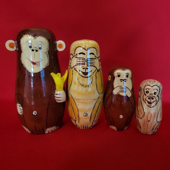 Vintage Monkey Nesting Dolls See Hear Speak No Evil Set of 4 - Picture 6 of 14